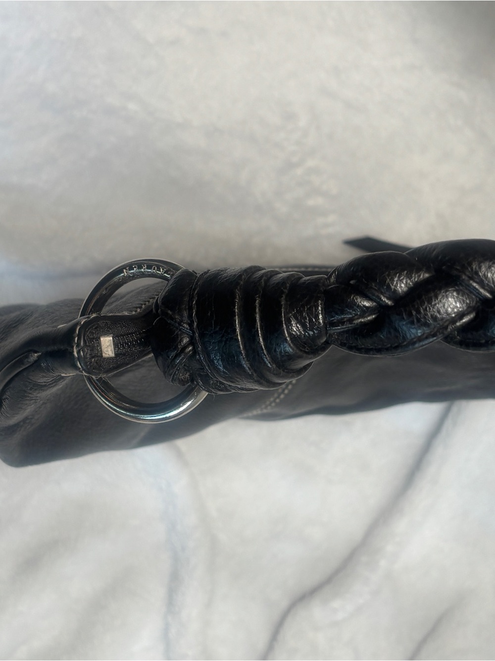 Vintage Lauren Ralph Lauren Black Pebbled Leather Braided-Handle Shoulder Bag - Picture 6 of 8